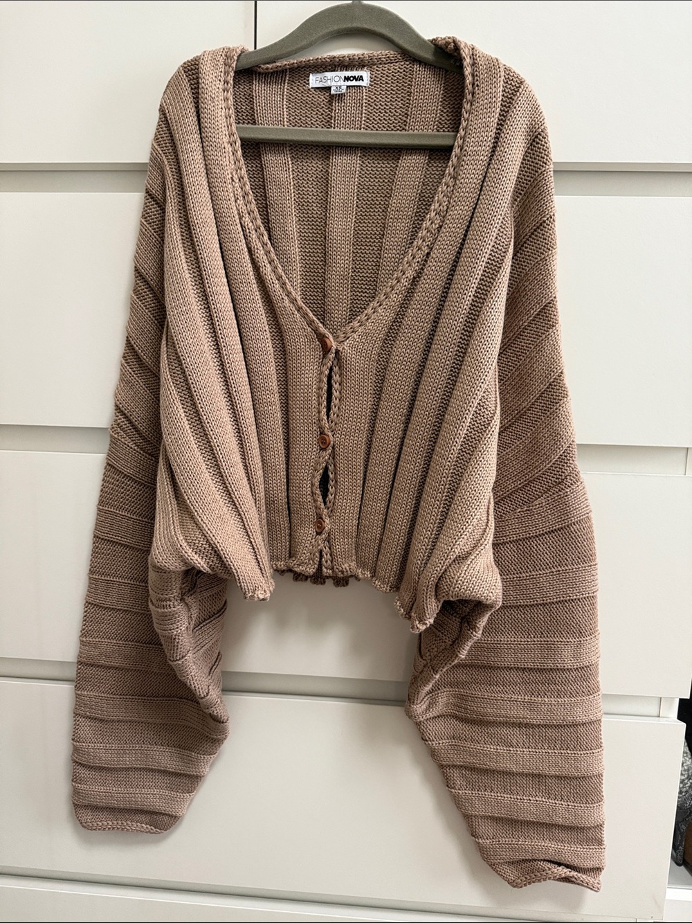 Fashion Nova Taupe Cropped Ribbed Knit Cardigan